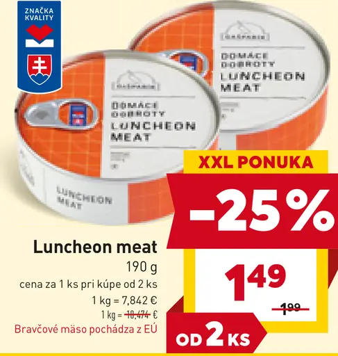 Domáci Luncheon meat bravčový konzervovaný