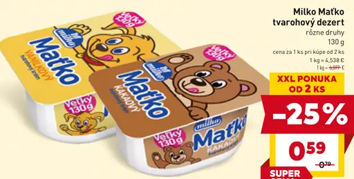 Milko Maťko tvarohový dezert rôzne druhy