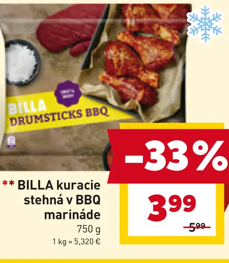 Billa kuracie stehná v BBQ marináde Drumsticks BBQ