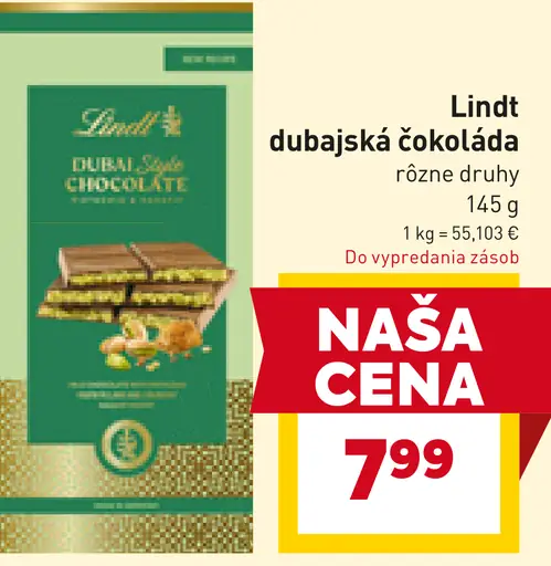 Lindt dubajská čokoláda rôzne druhy