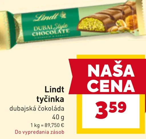 Lindt tyčinka dubajská čokoláda