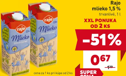 Rajo Trvanlivé mlieko 1,5%