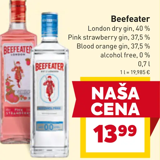 Beefeater London dry gin, Pink Strawberry gin, Blood Orange gin, alcohol free gin