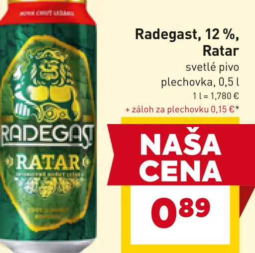 Radegast svetlé pivo 12% Ratar plechovka