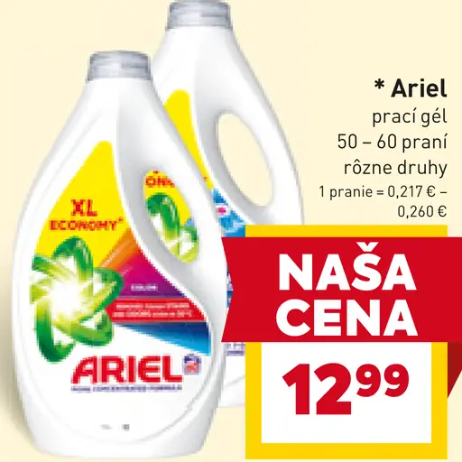 Ariel prací gél rôzne druhy