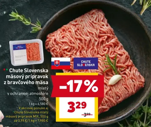 Chute Slovenska mäsový prípravok z bravčového mäsa mletý v ochrannej atmosfére