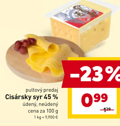 Cisársky syr 45 % údený, neúdený