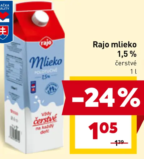 Rajo čerstvé mlieko 1,5 %