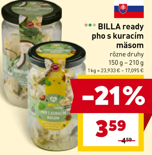BILLA ready pho s kuracím mäsom rôzne druhy