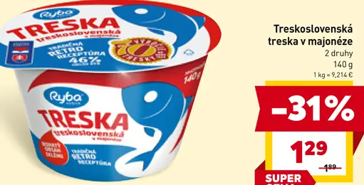 Ryba Treskoslovenská treska v majonéze