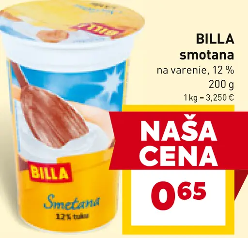 BILLA smotana na varenie 12%
