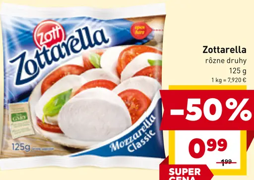 Zott Zottarella mozzarella rôzne druhy