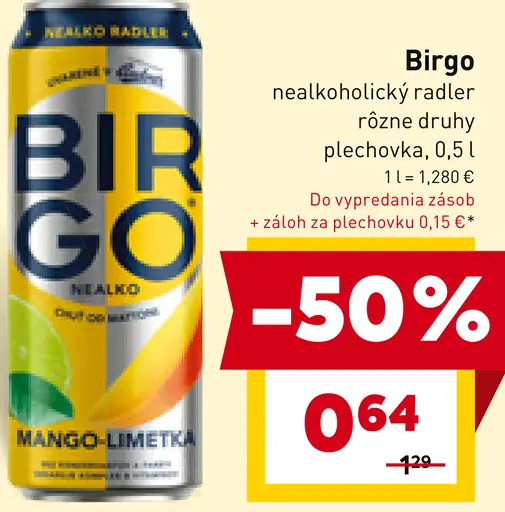 Birgo nealkoholický radler plechovka