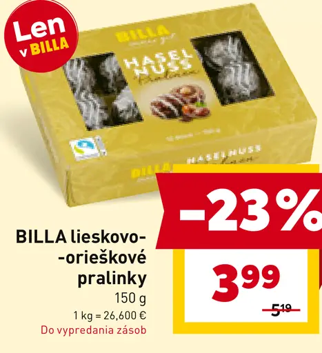 BILLA lieskovo-orieškové pralinky