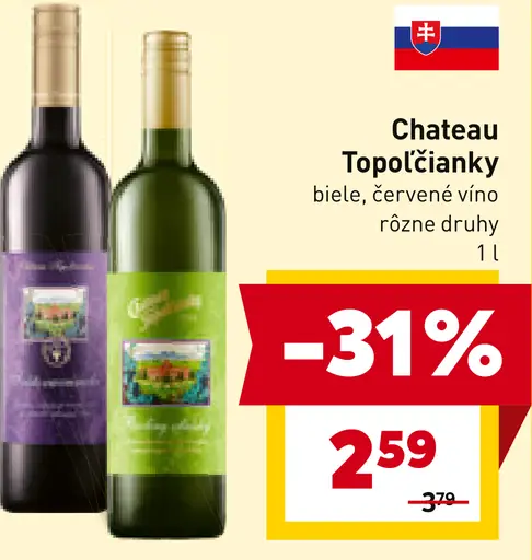 Chateau Topoľčianky víno biele alebo červené rôzne druhy