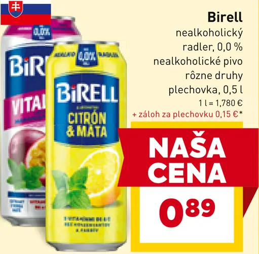 Birell nealkoholický radler plechovka
