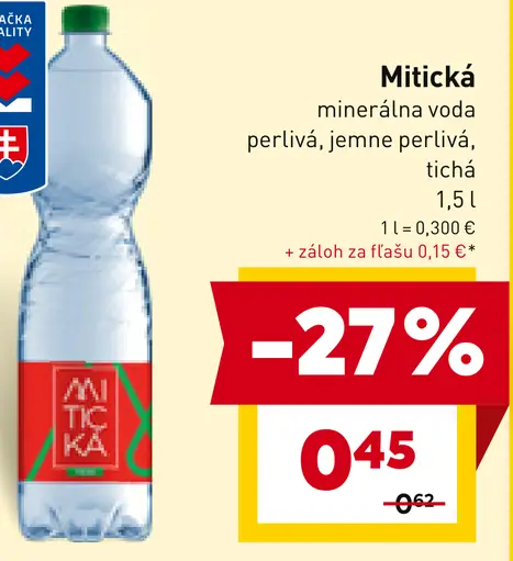 Mitická minerálna voda perlivá, jemne perlivá, tichá