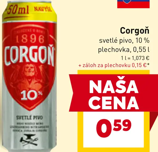 Corgoň 10% svetlé výčapné pivo plechovka