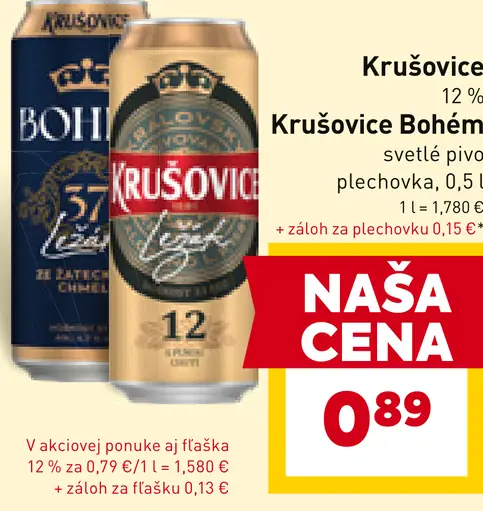 Krušovice Krusovice Bohem svetlé pivo 12 % plechovka