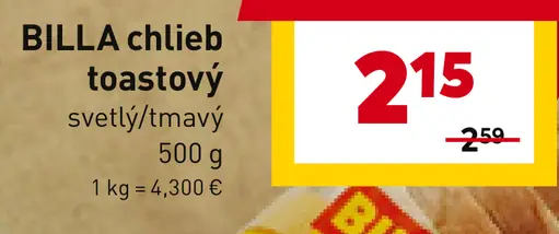 BILLA chlieb toastový svetlý/tmavý