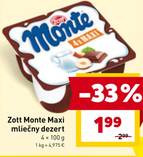 Zott Monte Maxi mliečny dezert