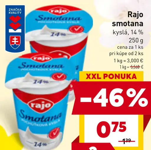 Rajo smotana kyslá 14%