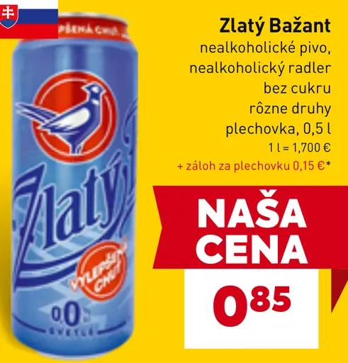 Zlatý Bažant nealkoholické pivo, nealkoholický radler bez cukru rôzne druhy plechovka