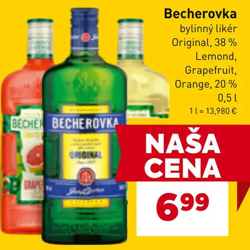 Becherovka bylinný likér Original, Lemon, Grapefruit, Orange