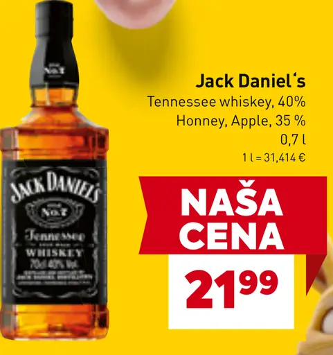 Jack Daniel's Tennessee whiskey 40 %, Honey 35 %, Apple 35 %