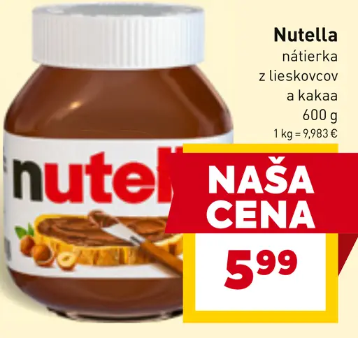 Nutella Nátierka z lieskovcov a kakaa