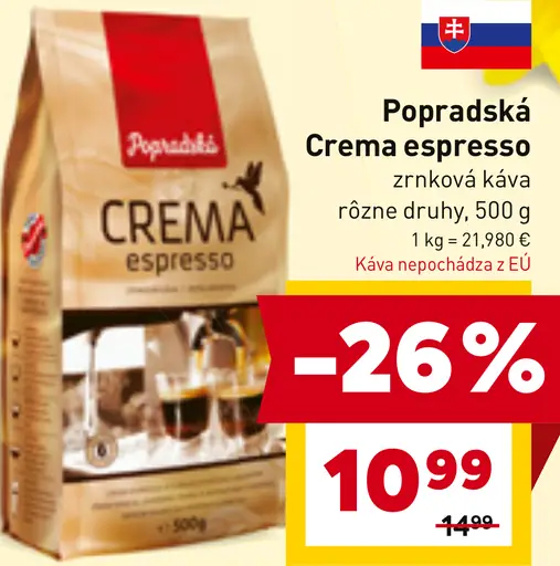 Popradská Crema Espresso zrnková káva
