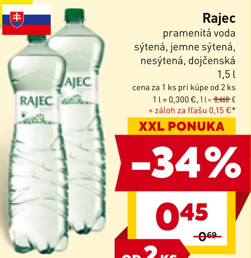 Rajec pramenitá voda sýtená, jemne sýtená, nesýtená, dojčenská