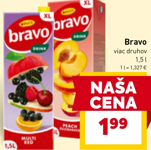 Bravo ovocný nápoj viac druhov
