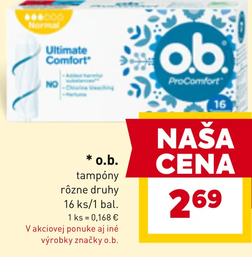 O.b. tampóny rôzne druhy