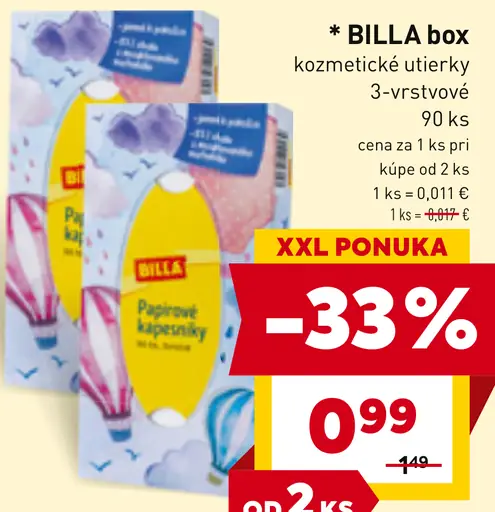 BILLA Box kozmetické utierky 3-vrstvové