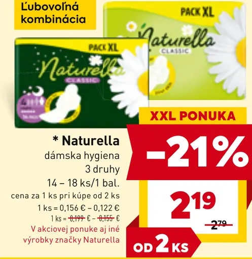 Naturella dámska hygiena rôzne druhy