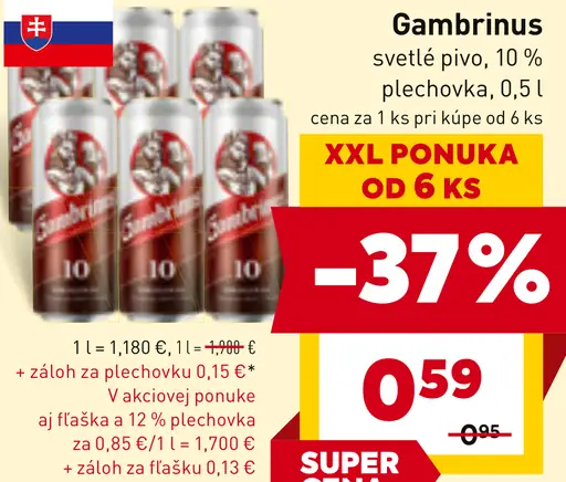 Gambrinus Svetlé pivo 10 % plechovka