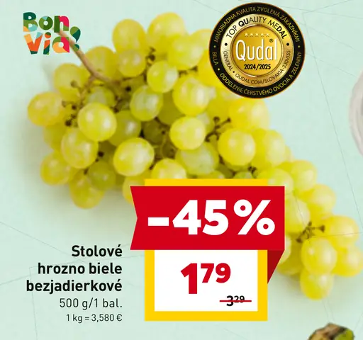 Bon Via stolové hrozno biele bezjadierkové