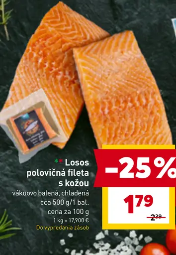 Losos polovičná fileta s kožou vákuovo balená, chladená