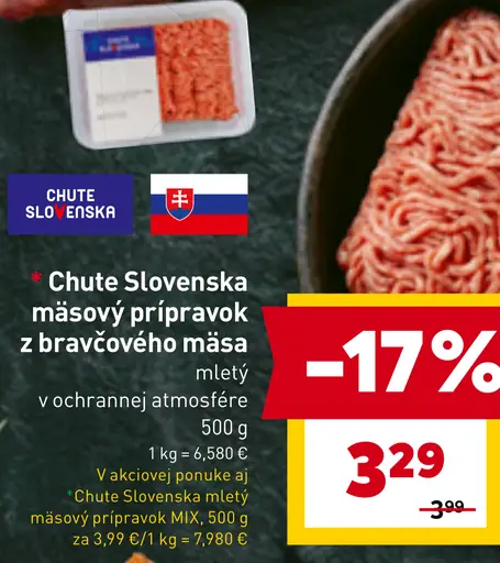 Chute Slovenska mäsový prípravok z bravčového mäsa mletý v ochrannej atmosfére
