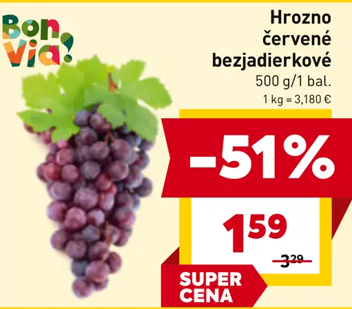 Bon Via hrozno červené bezjadierkové