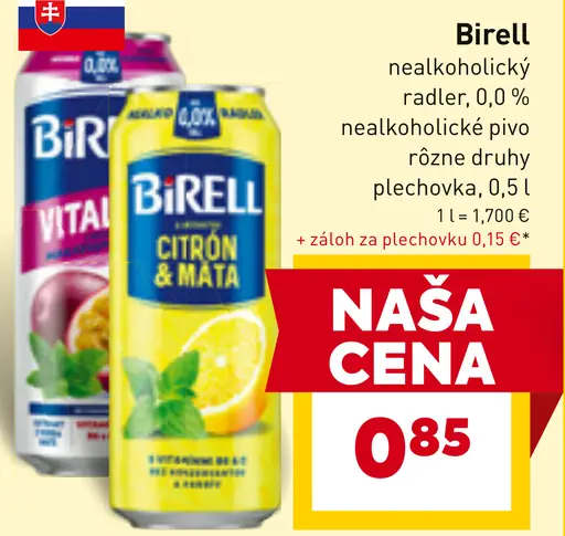 Birell nealkoholický radler, ochutené nealkoholické pivo rôzne druhy plechovka