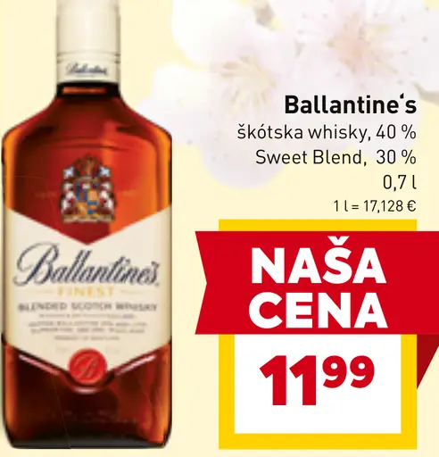 BALLANTINE’S škótska whisky 40 % Sweet Blend 30 %