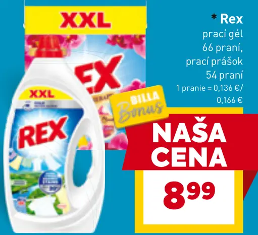 Rex prací gél alebo prací prášok na 66 praní
