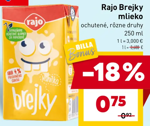 Rajo Brejky mlieko ochutené rôzne druhy