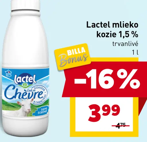 Lactel mlieko kozie 1,5 % trvanlivé