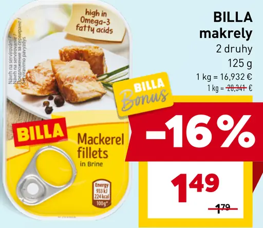 BILLA makrely filetované v konzerve