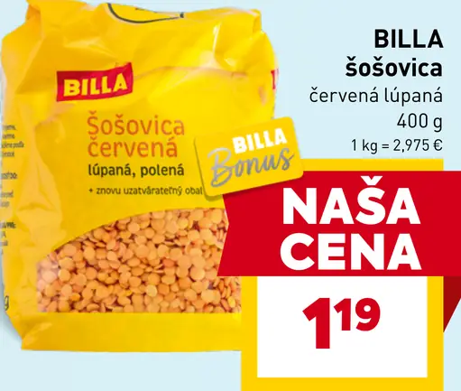 BILLA šošovica červená lúpaná