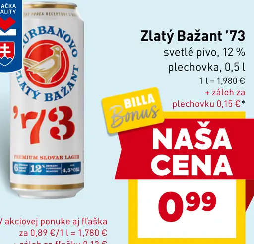 Zlatý Bažant 12% pivo svetlý ležiak