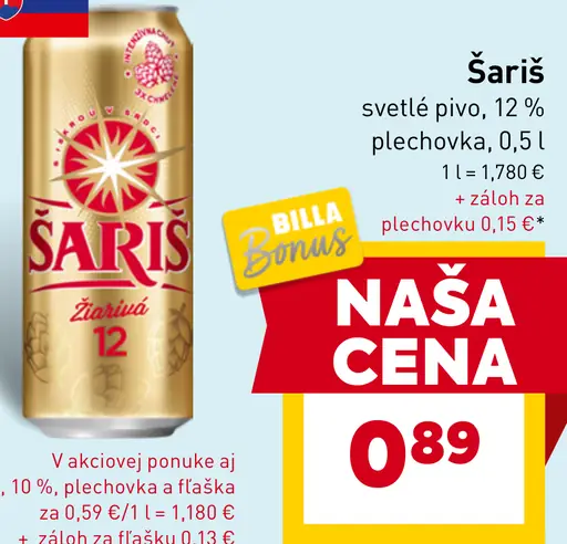 Šariš svetlé pivo 10 % plechovka